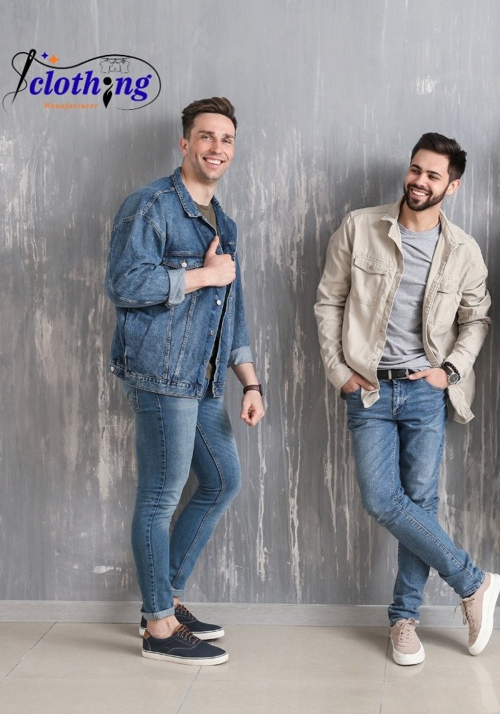 Denim Jeans – OEM & Wholesale Manufacturing We offer men’s denim jeans manufacturing with complete OEM solutions. From classic cuts to modern fits, our denim jeans are made using durable fabrics and professional stitching. Custom washes, distressing, labeling, and sizing are available for wholesale buyers and fashion brands.