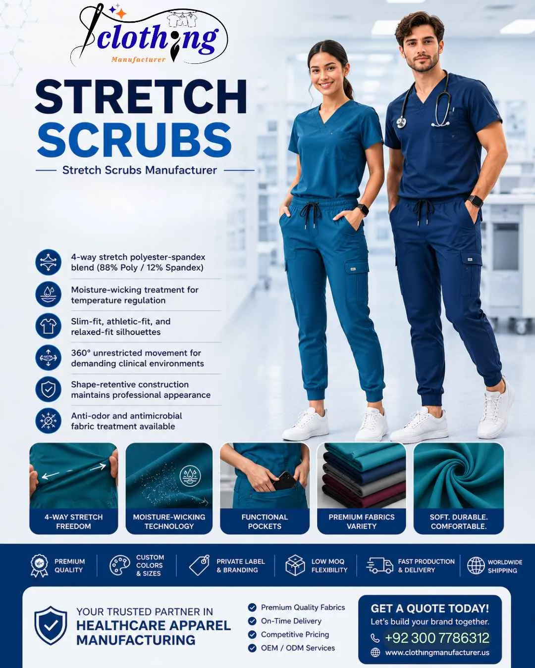 Stretch scrubs manufacturer USA — 4-way stretch medical scrubs for active healthcare professionals