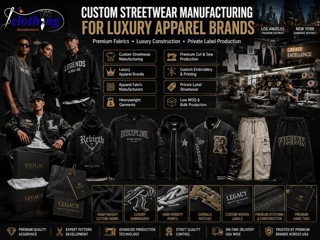 Custom streetwear manufacturing for luxury apparel brands and clothing apparel manufacturers USA