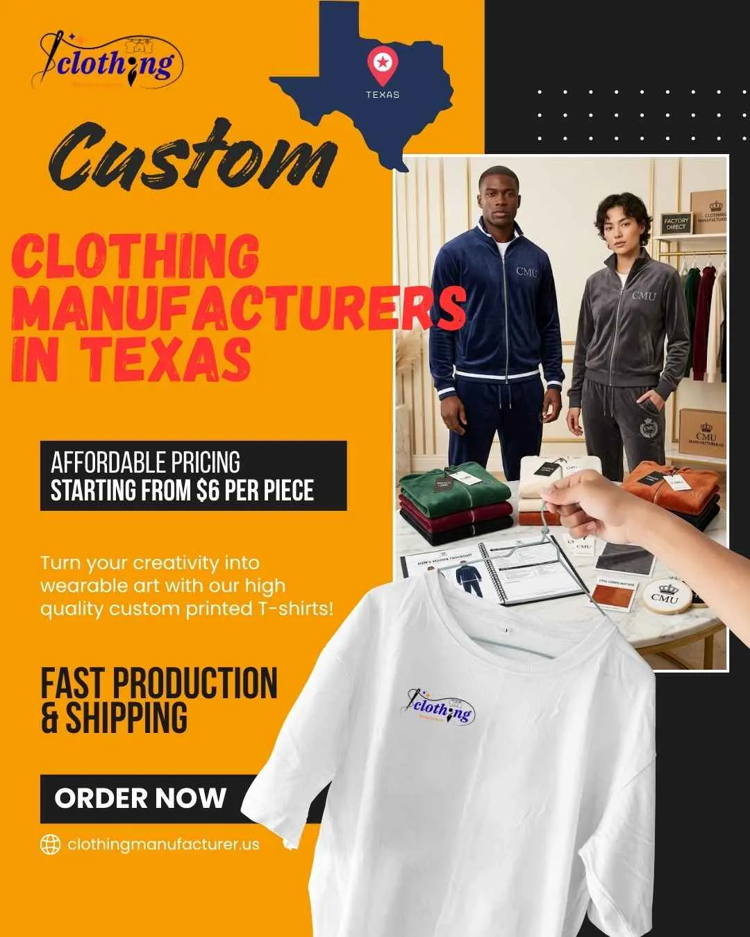 Private label clothing manufacturing shipped to Texas brands