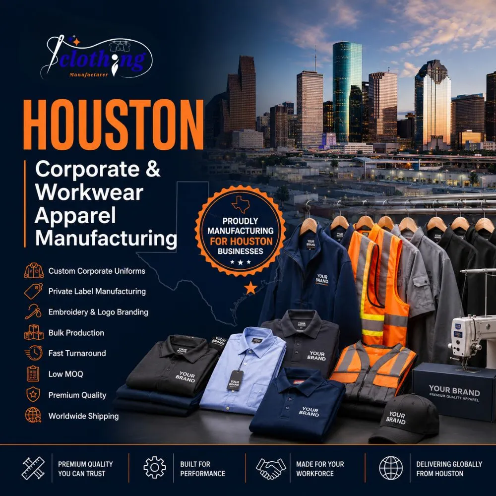 Custom clothing manufacturer for Houston Texas corporate and energy sector workwear