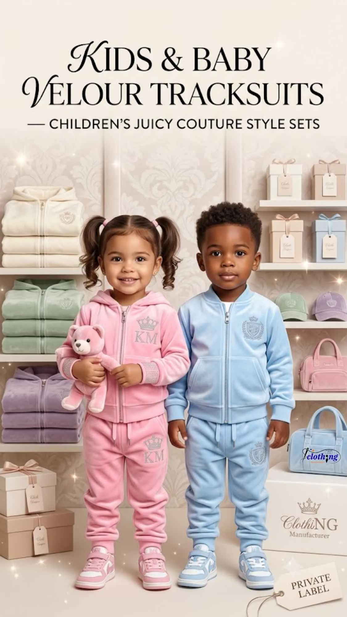 Kids Juicy Couture tracksuit manufacturer — children's velour tracksuit, baby and toddler velour tracksuit sets