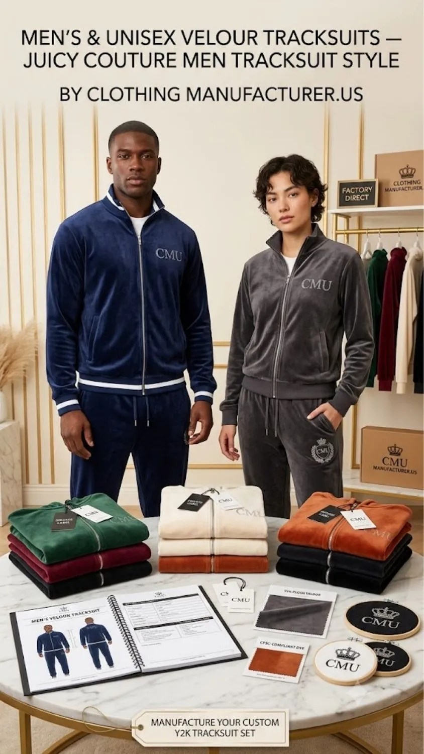 Men's Juicy Couture tracksuit manufacturer — custom men's velour tracksuit set