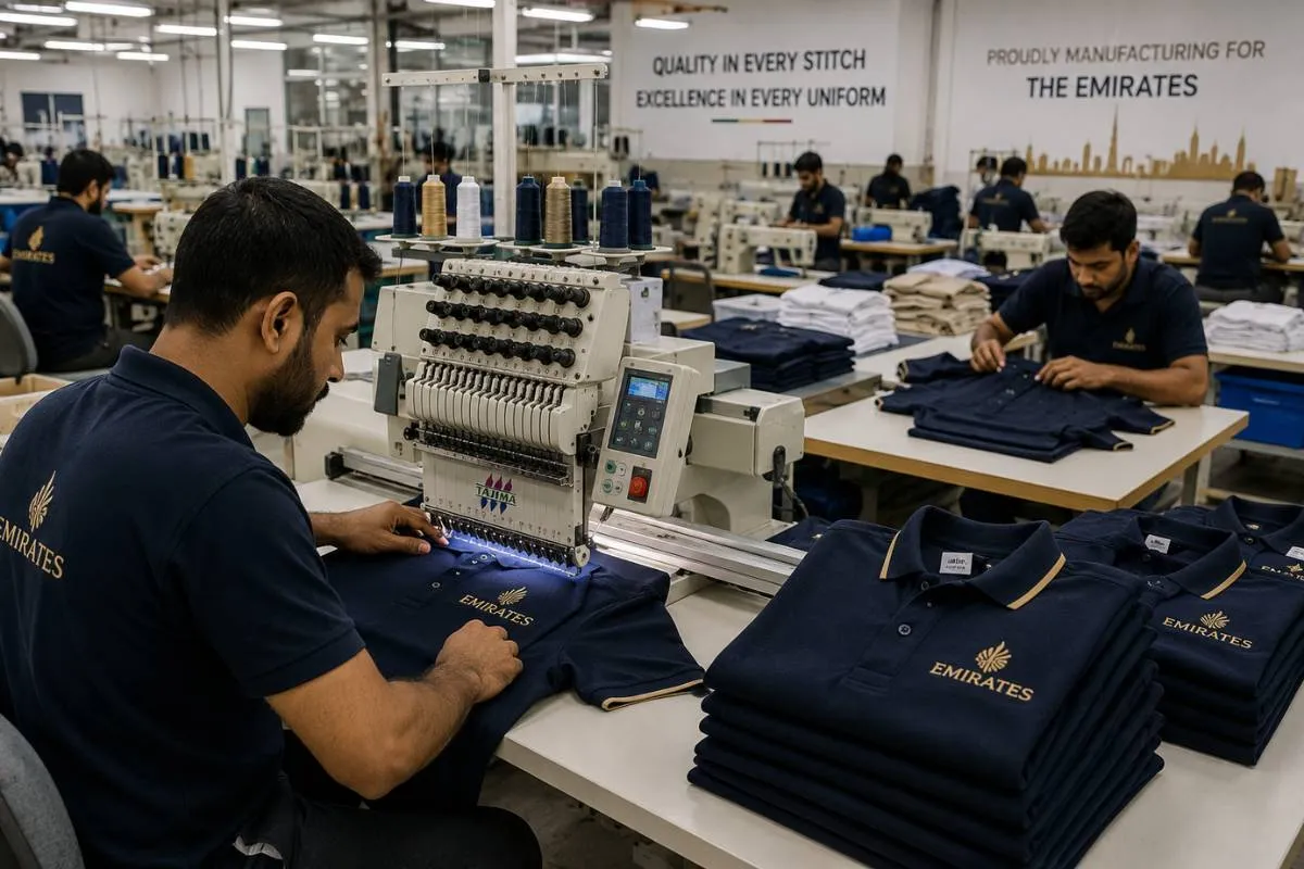 Locations 2 Clothing manufacturer Dubai UAE producing embroidered corporate polos and hospitality uniforms for the Emirates