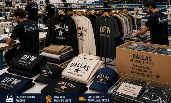 Custom sweatshirts and boutique apparel manufactured for Dallas Texas clothing brands