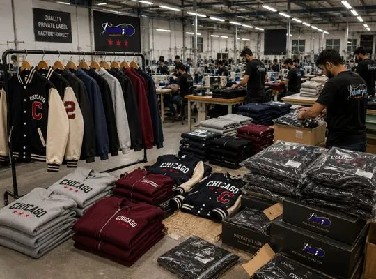 Custom clothing production for Chicago apparel brands, factory-direct with private labels