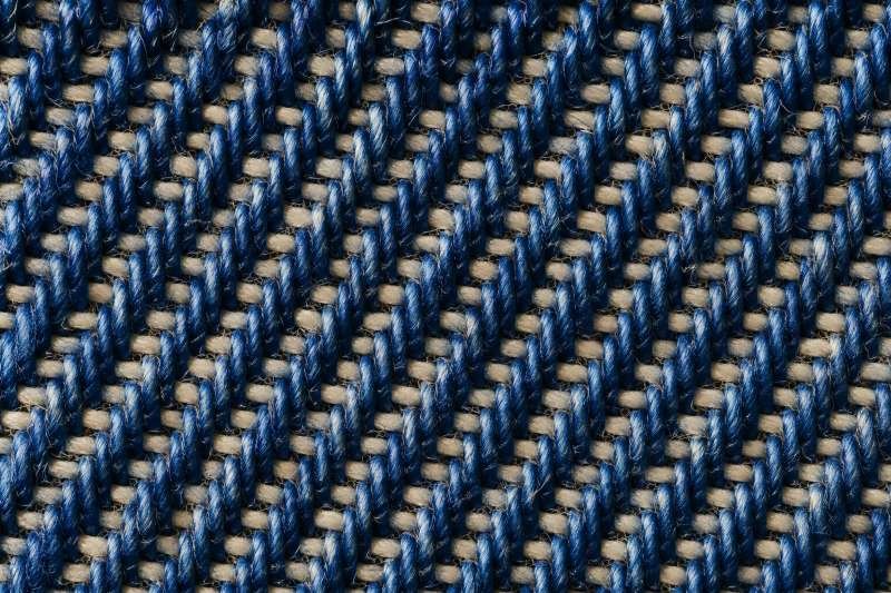 Denim fabric twill weave with indigo warp threads and undyed weft threads