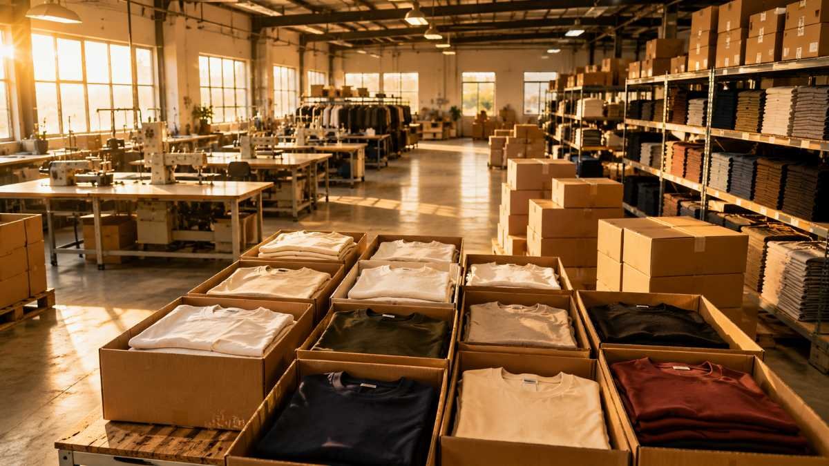Custom t-shirt manufacturing workshop ready for bulk production orders