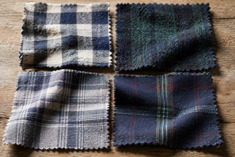 Cotton flannel and wool flannel fabric swatches compared side by side