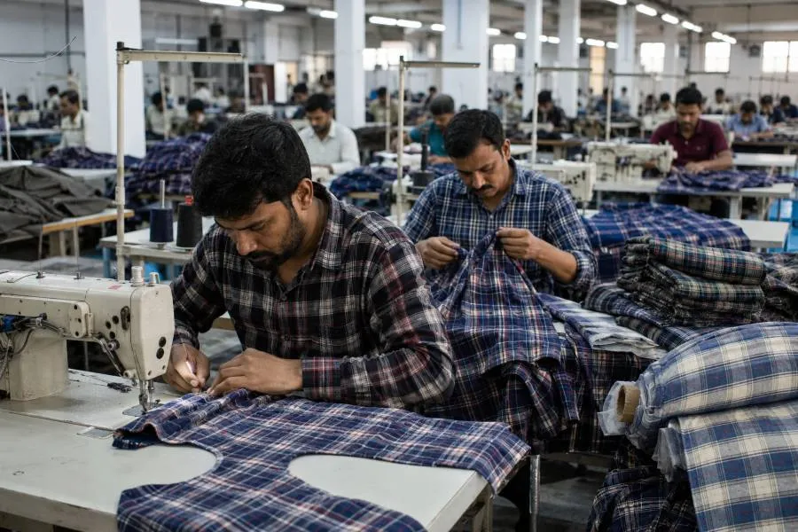 Factory-direct custom flannel shirt production at clothingmanufacturer. Us