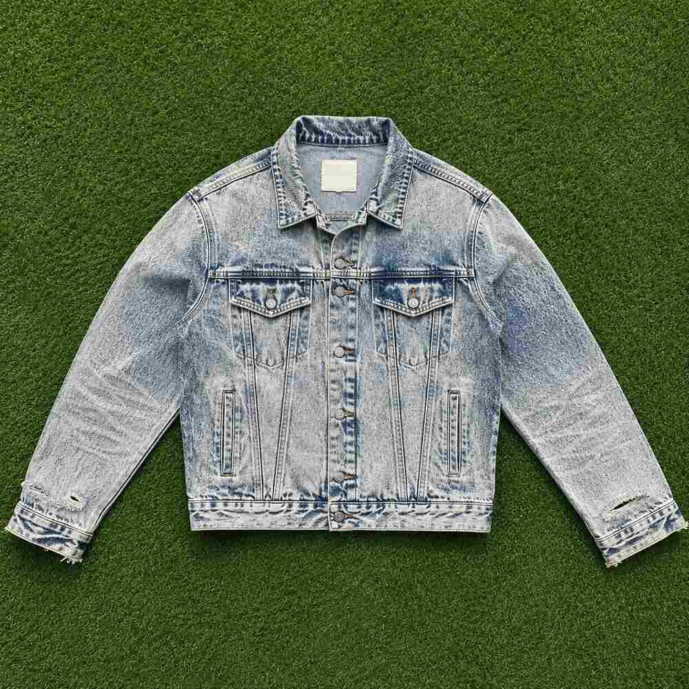 Distressed vintage-wash denim jacket