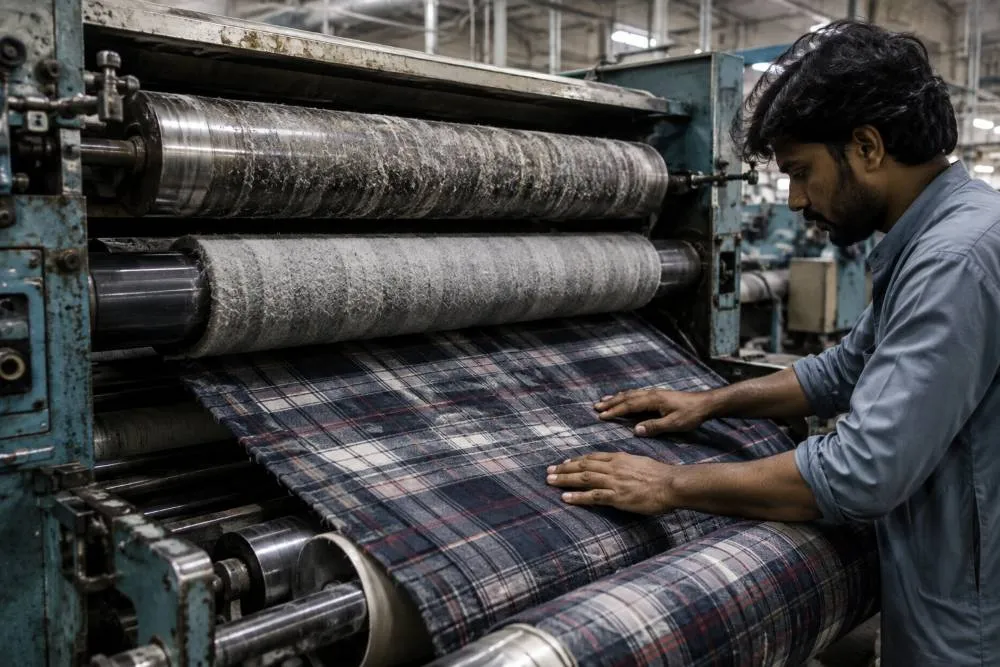 Diagram of the napping and brushing process used to finish flannel fabric