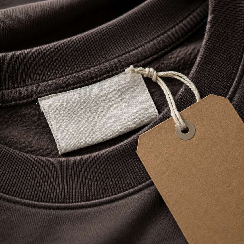 Custom woven neck label and hang tag for a private label streetwear order