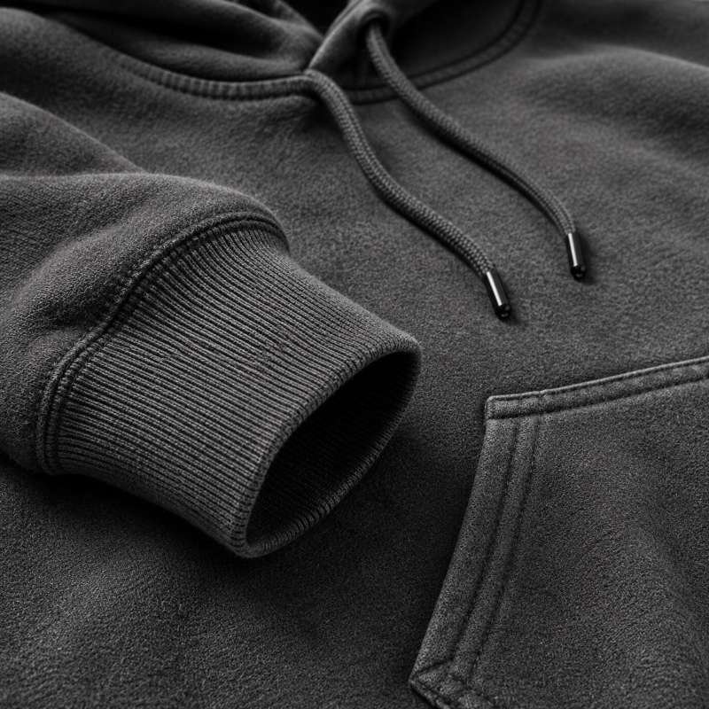 Heavyweight fleece hoodie stitching detail for a custom streetwear brand