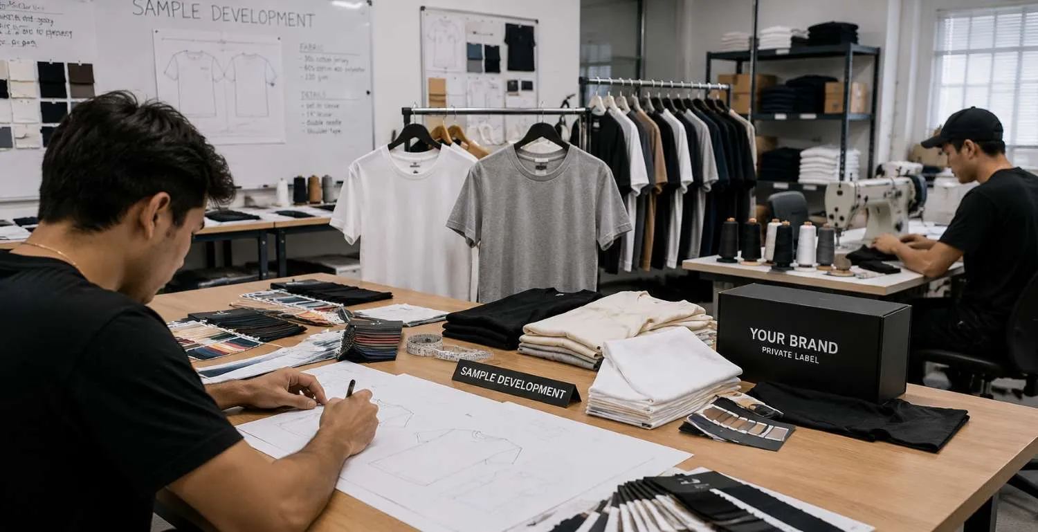 Sample development stage at a t-shirt manufacturer in usa