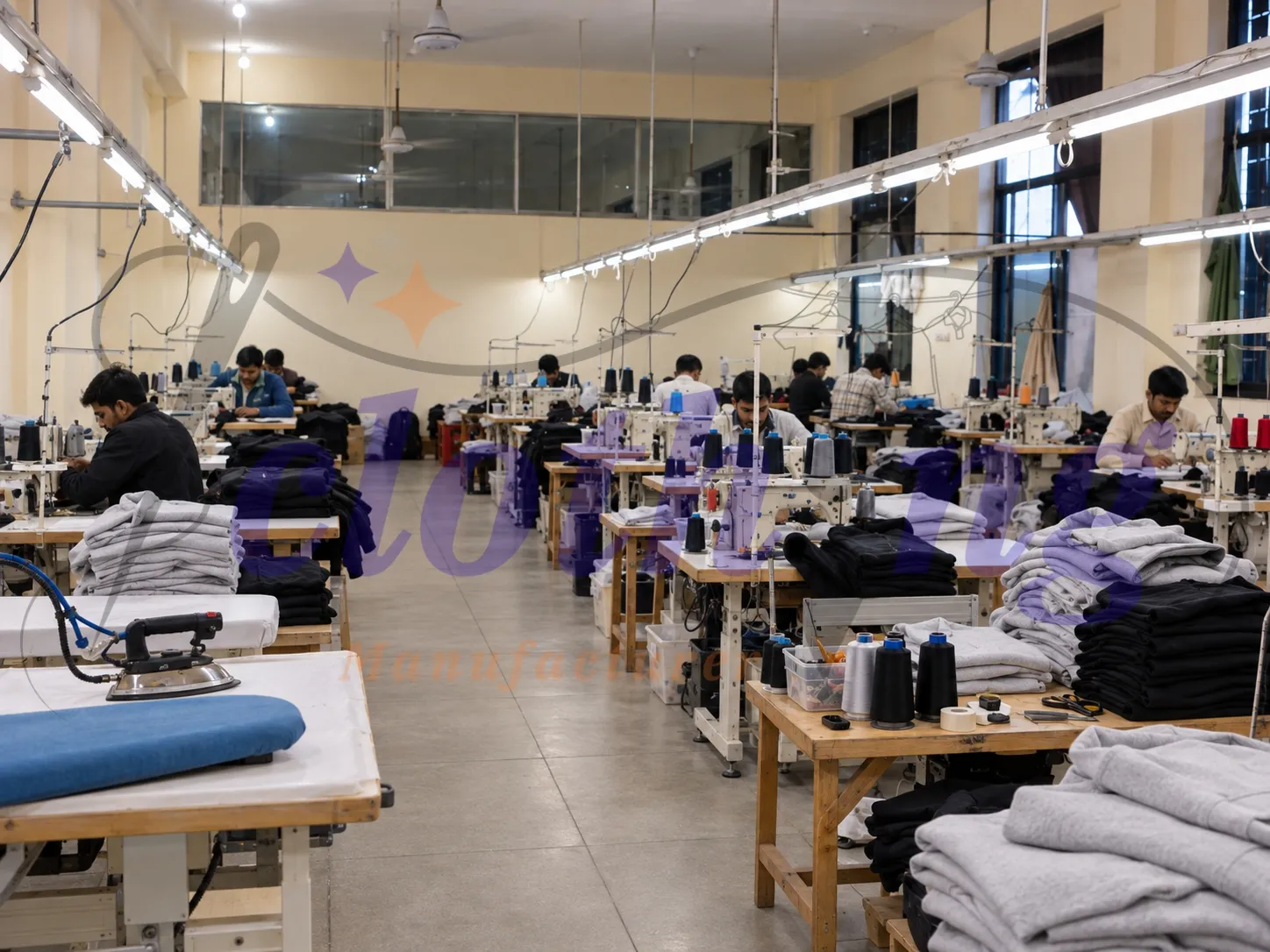 Custom hoodie manufacturer usa production floor producing heavyweight hoodies