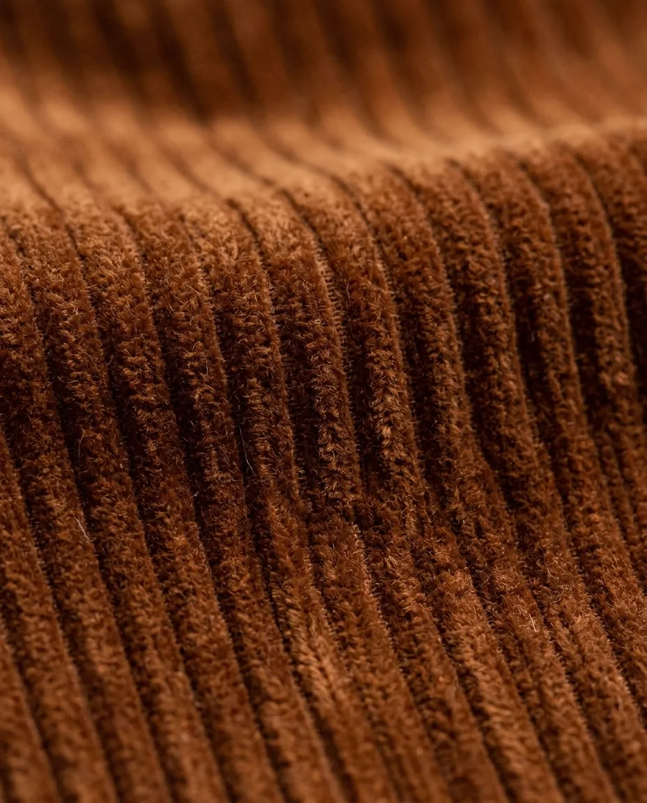 Macro close-up showing rich corduroy fabric texture and wale ridges about what is corduroy