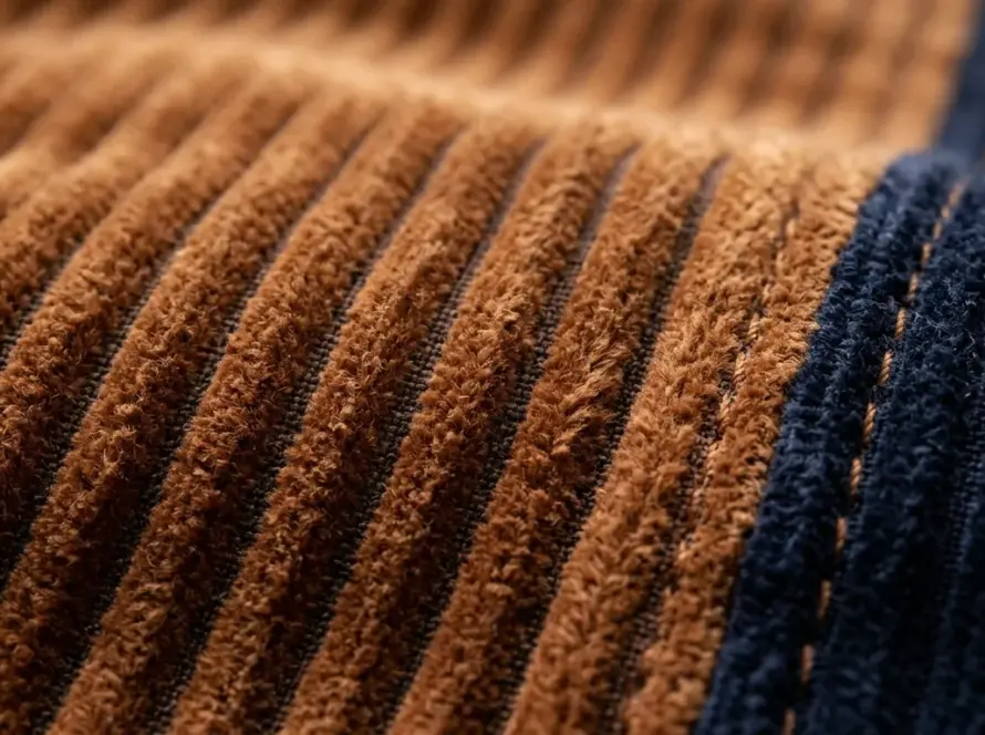 Close-up of rich brown corduroy fabric displaying parallel wale ridges for what is corduroy