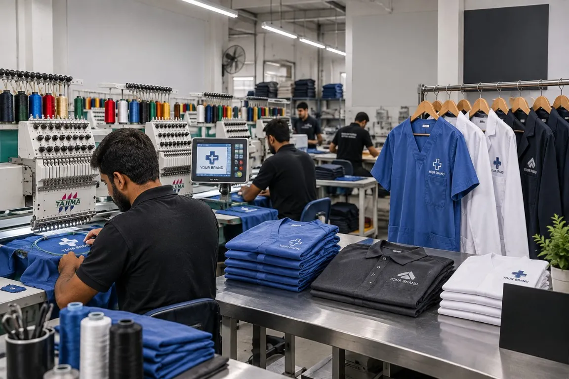 Custom embroidered logo branding on private label corporate uniform