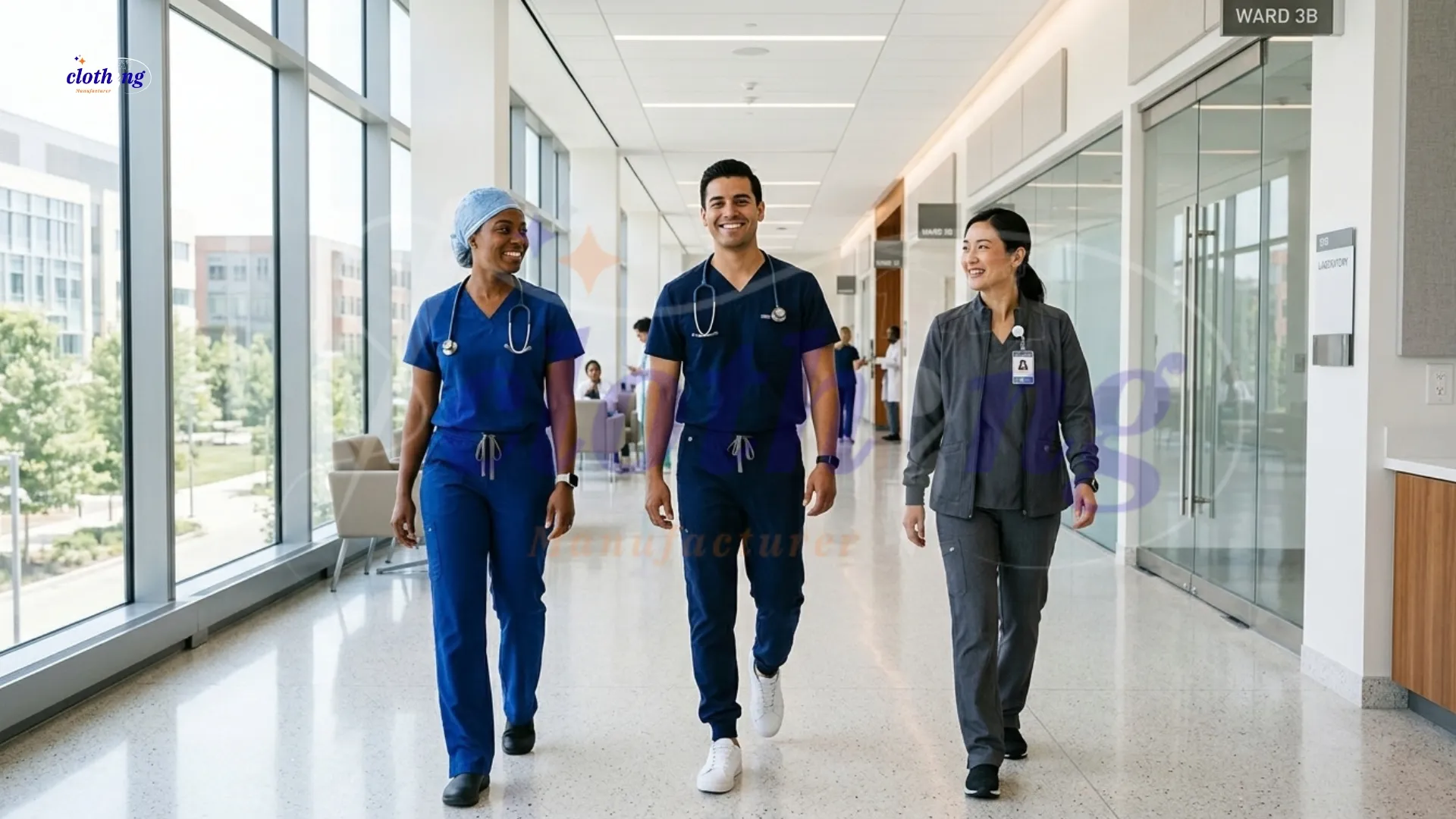 Healthcare professionals wearing high-performance custom medical scrubs