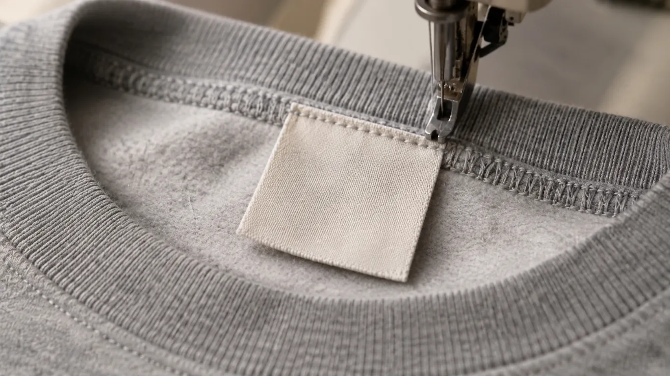 Private label woven tag branding on wholesale loungewear set