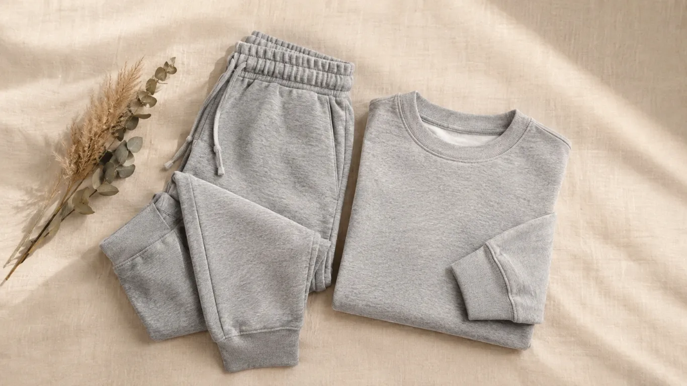 Private label loungewear manufacturer flat-lay of matching set for wholesale brands
