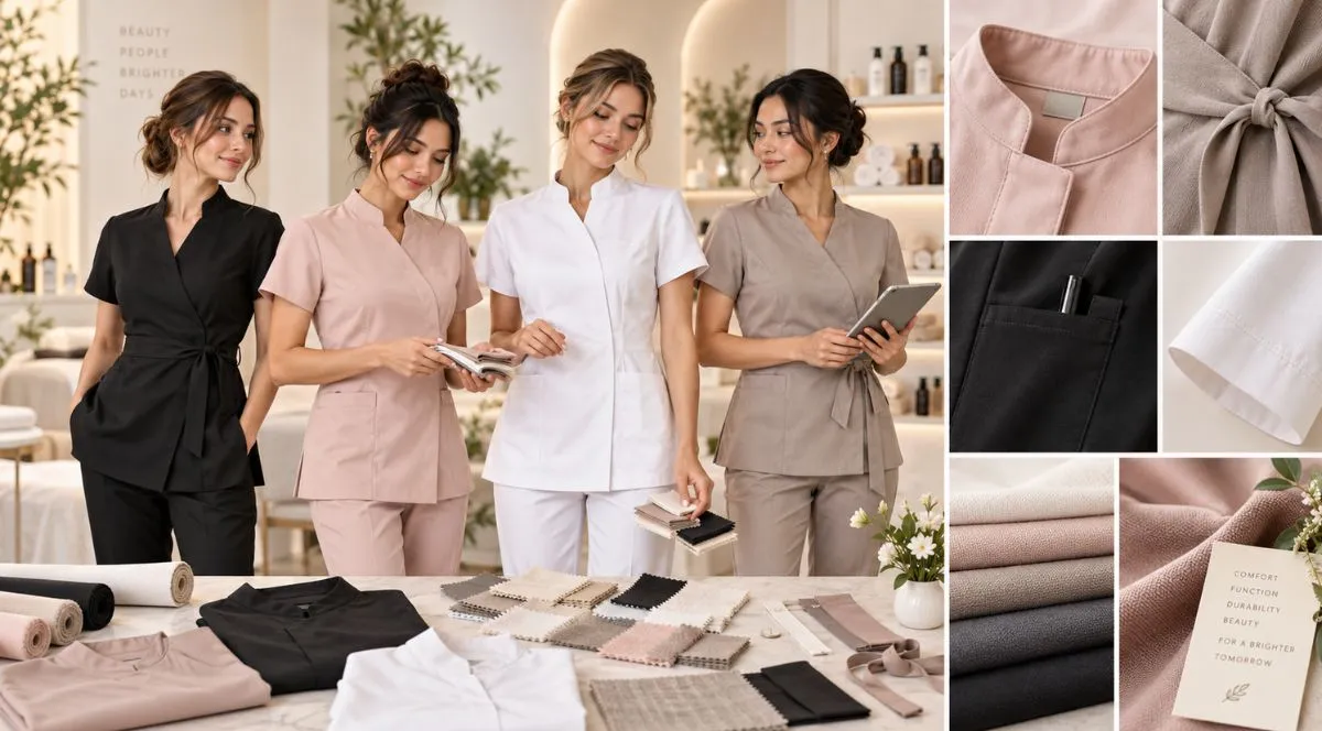 Salon and spa uniform fabric and construction options