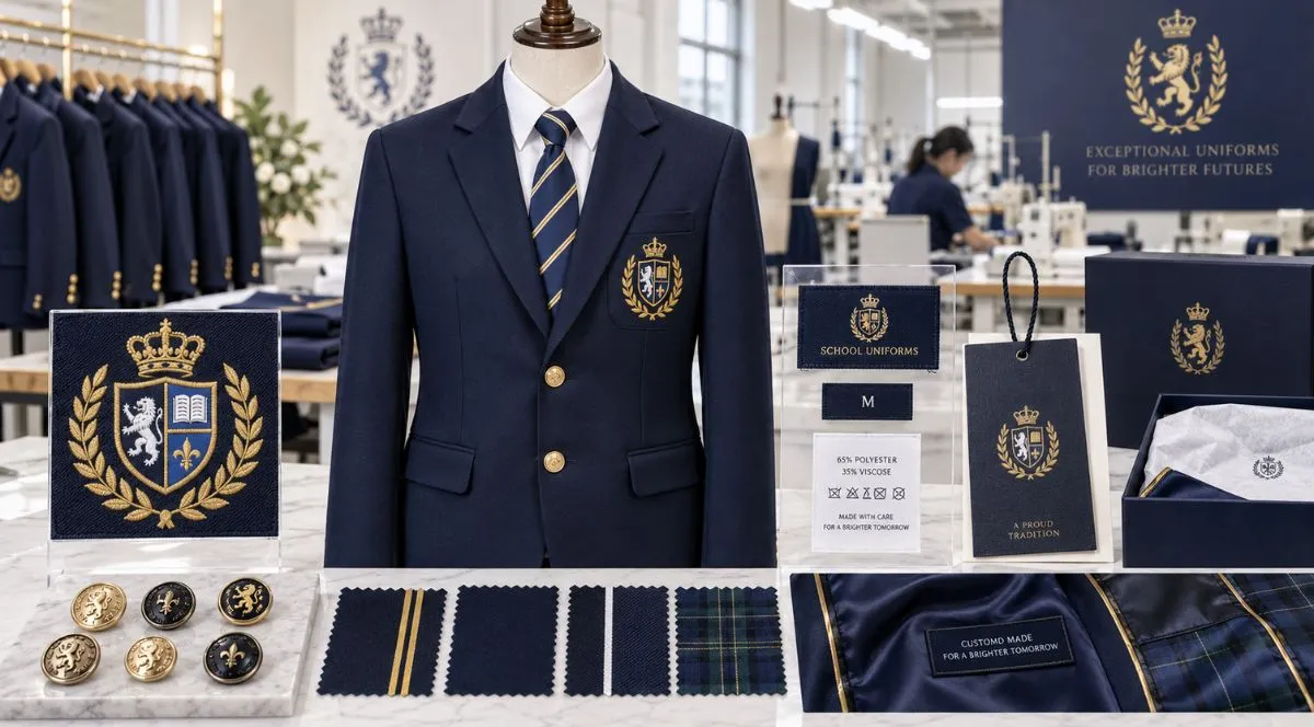 School blazer crest embroidery and private label customization options