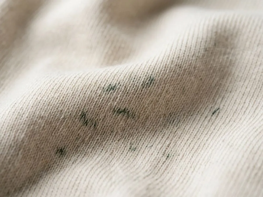 Close-up of jersey fabric knit swatch showing looped stitches
