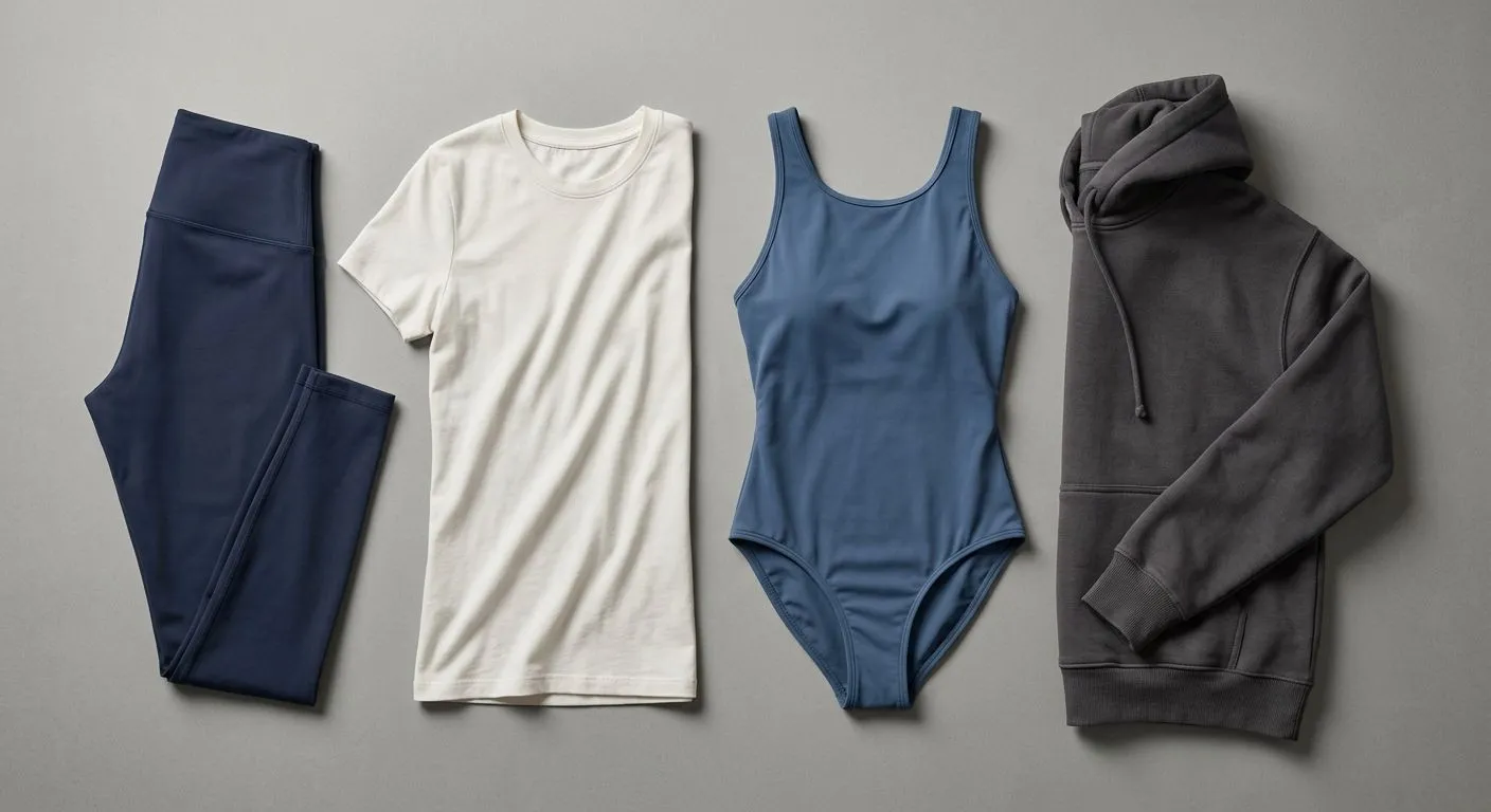 Leggings, a stretch t-shirt, swimwear and a hoodie: common garments that show what spandex is used for