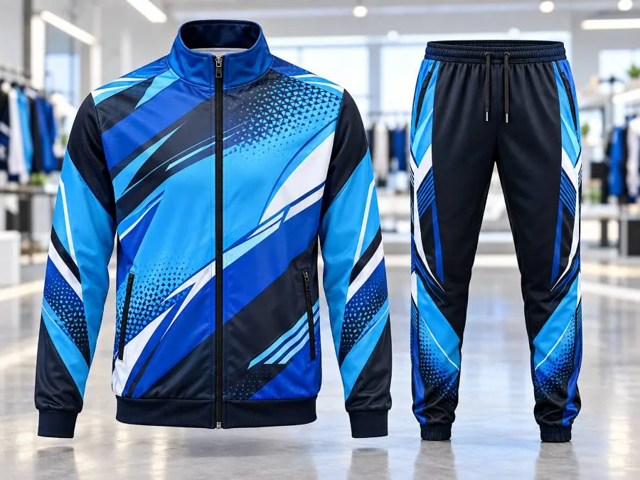 Sublimated club tracksuit manufacturer producing custom team colors player numbers and sponsor branding