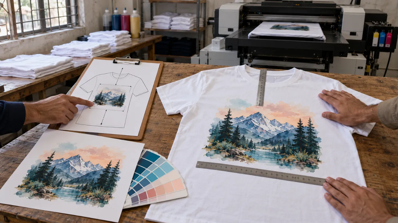 Dtg printing artwork placement approval and production specification for custom clothing production