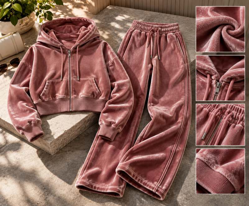 Women's custom tracksuit manufacturer producing cropped zip-up wide-leg and fitted private label co-ord sets