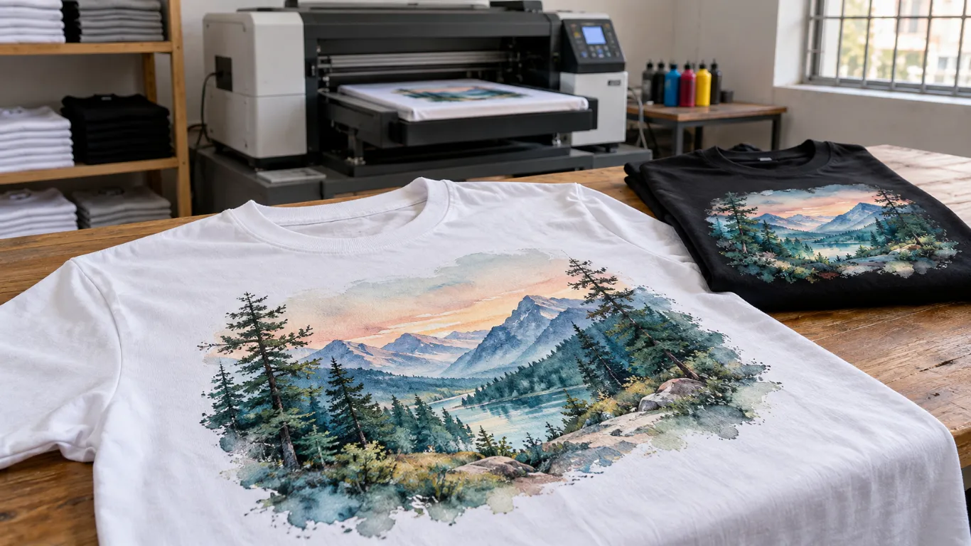 Dtg printing finished print appearance and surface detail for custom clothing production