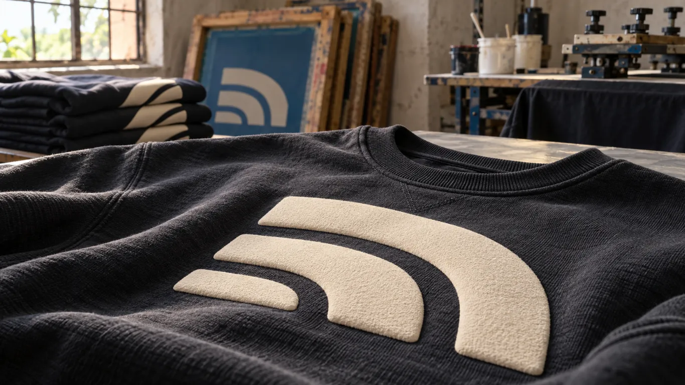 Puff printing finished print appearance and surface detail for custom clothing production