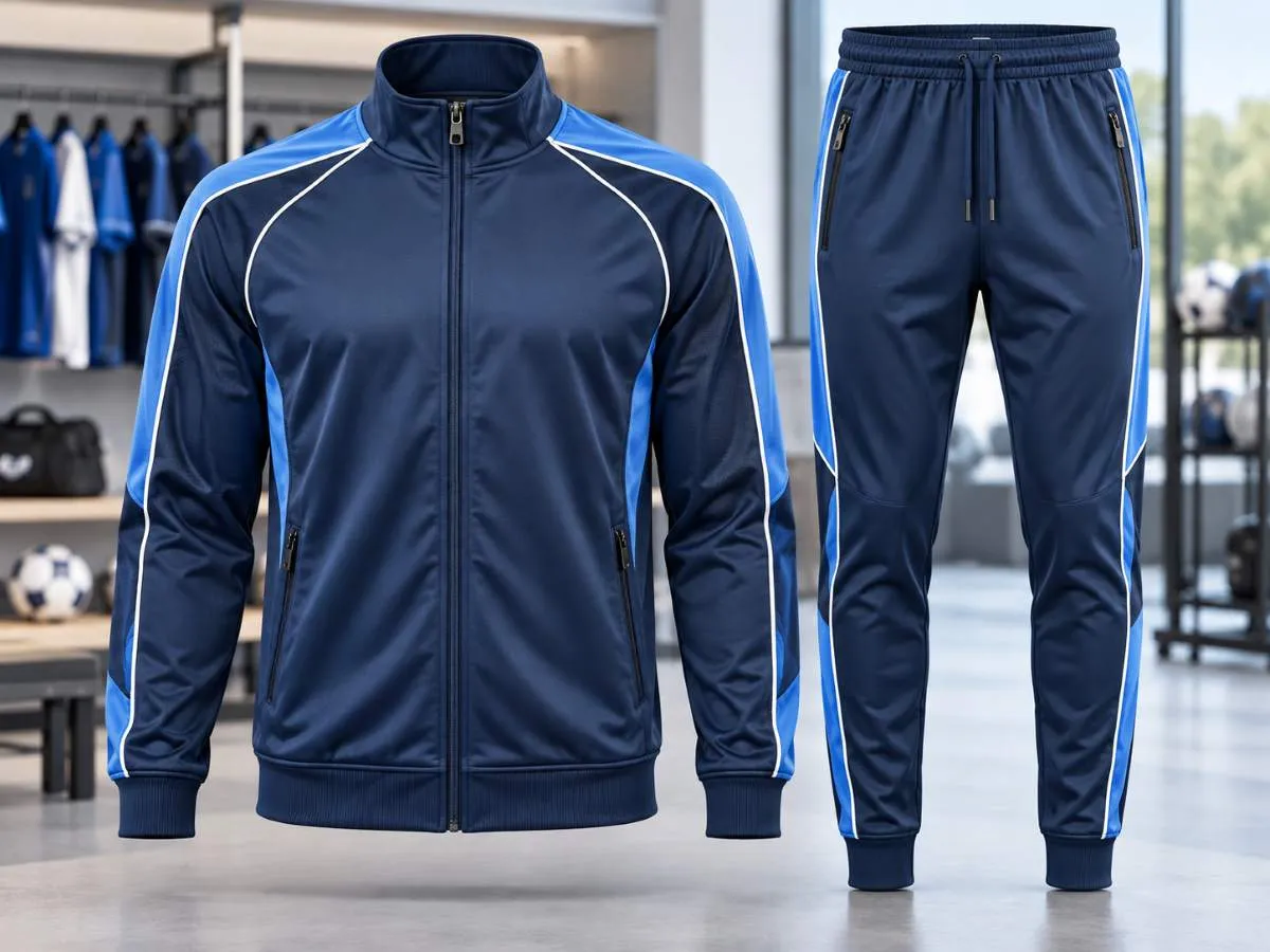 Custom sports training tracksuit manufacturer for usa teams using polyester tricot and performance interlock