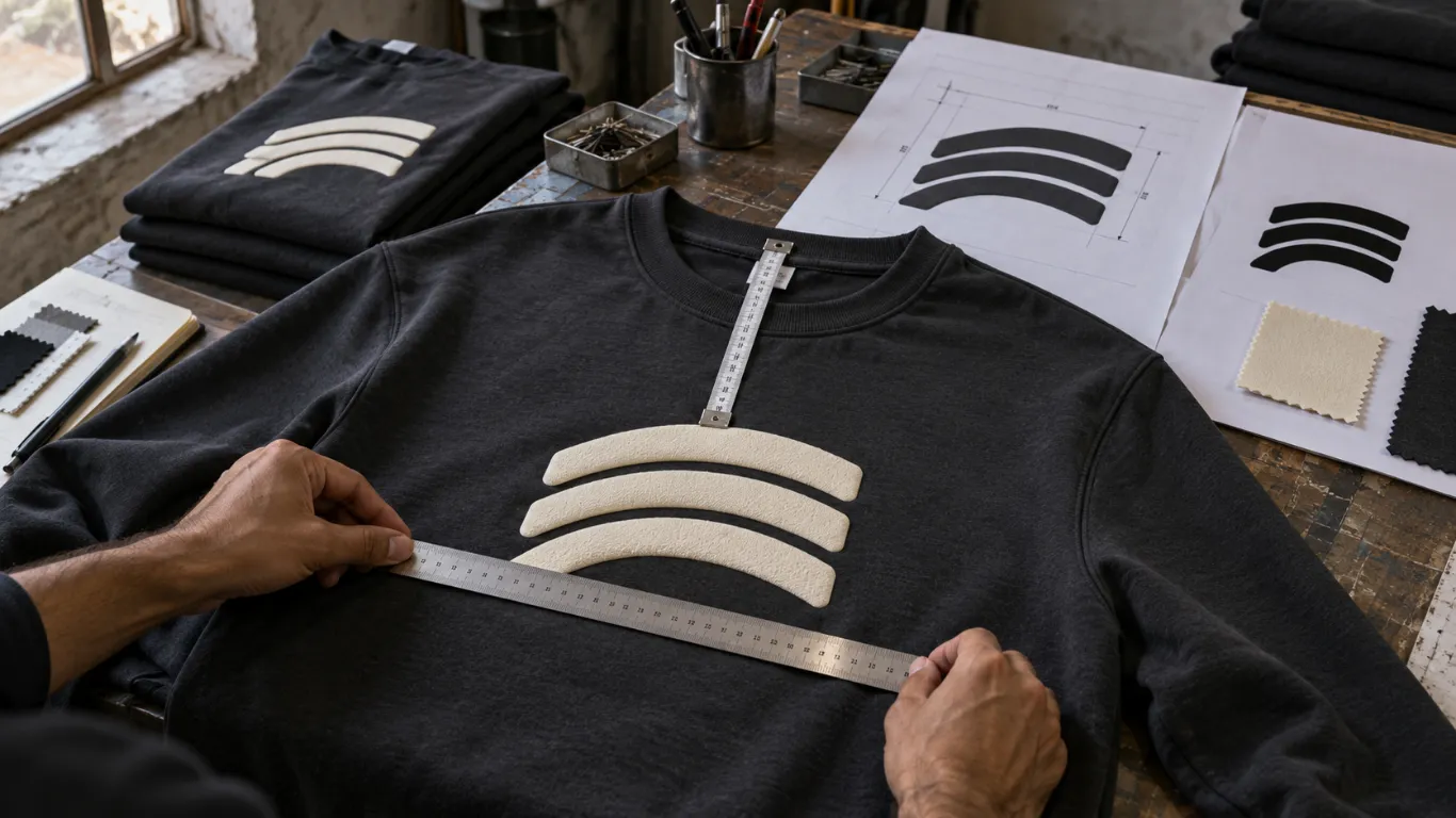 Puff printing artwork placement approval and production specification for custom clothing production