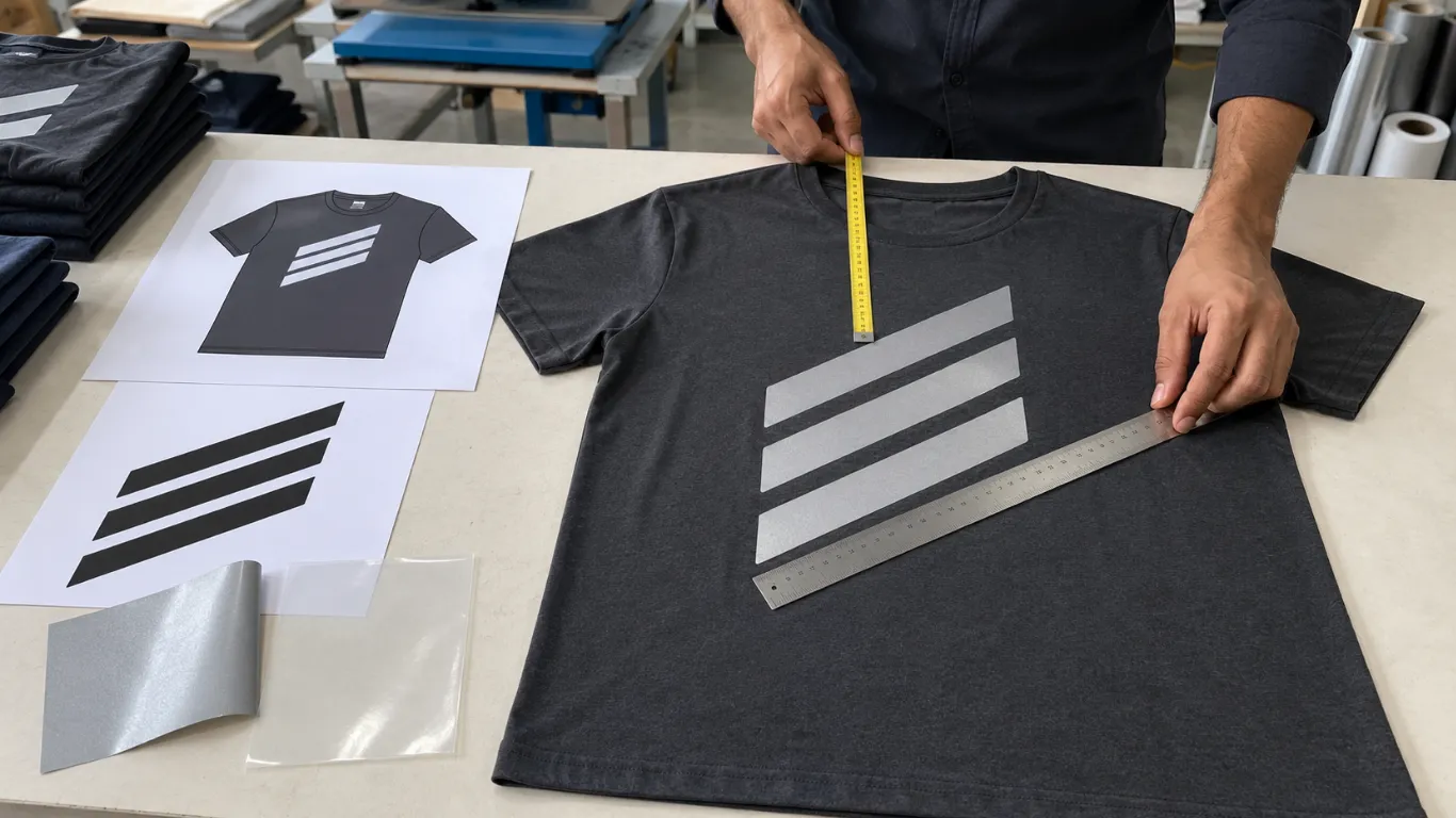Reflective printing artwork placement approval and production specification for custom clothing production