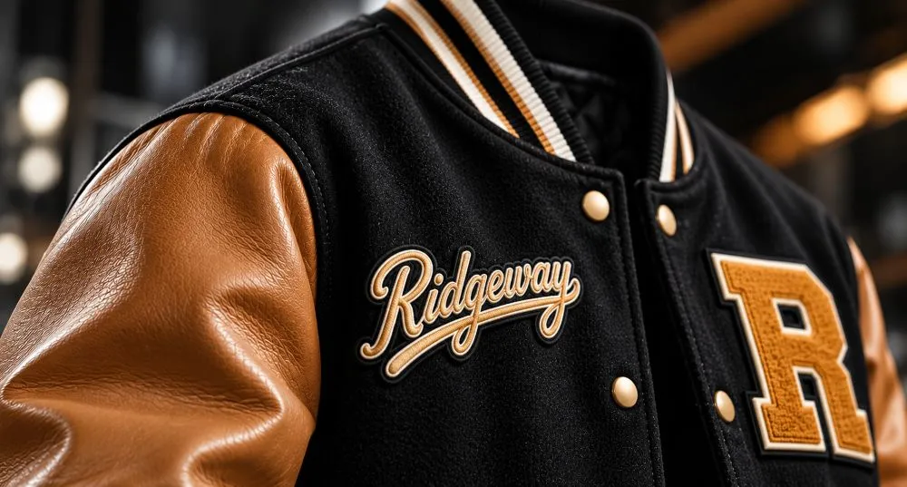 Leather sleeve varsity jacket with premium wool body and custom embroidery for private label brands