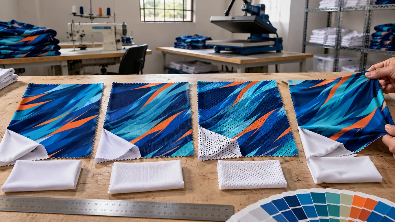 Sublimation printing fabric compatibility test on cotton fleece and synthetic apparel for custom clothing production