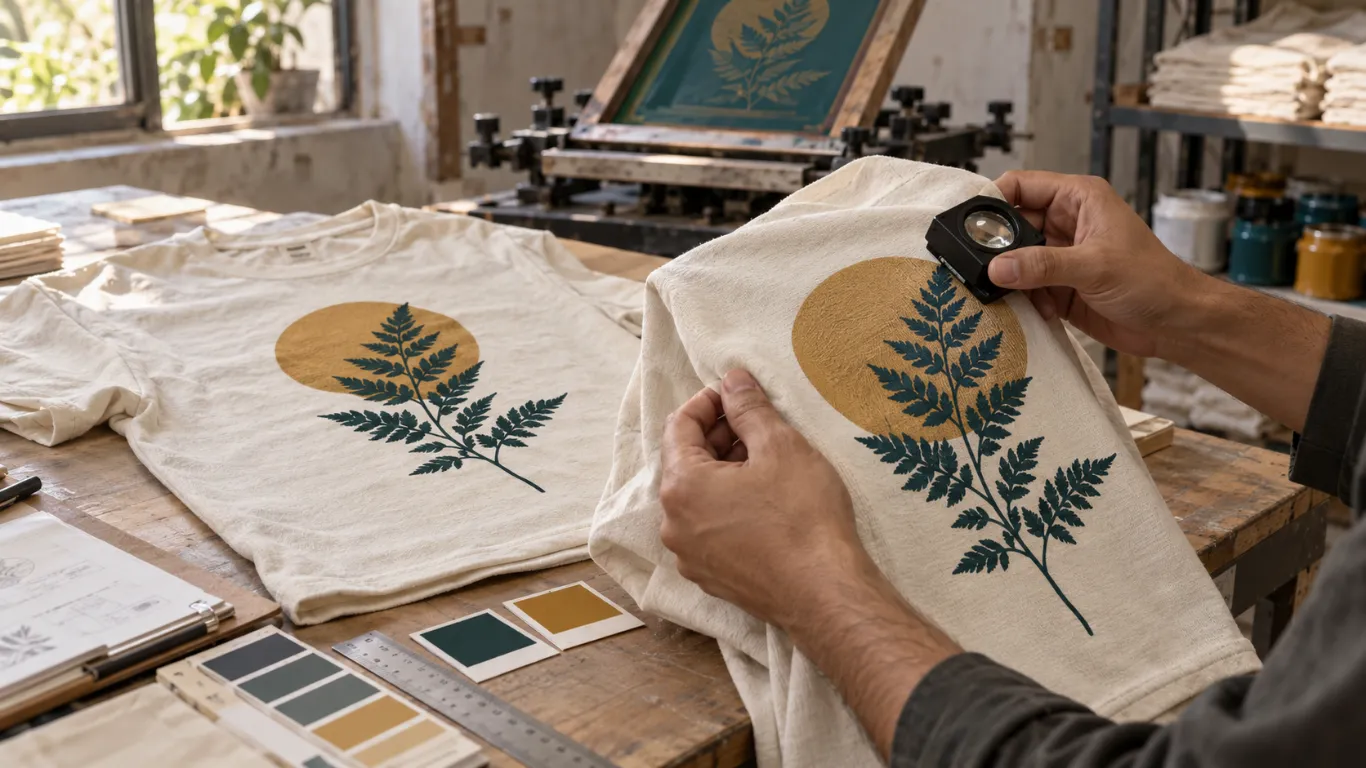Water-based printing quality control inspection for placement cure and print consistency for custom clothing production