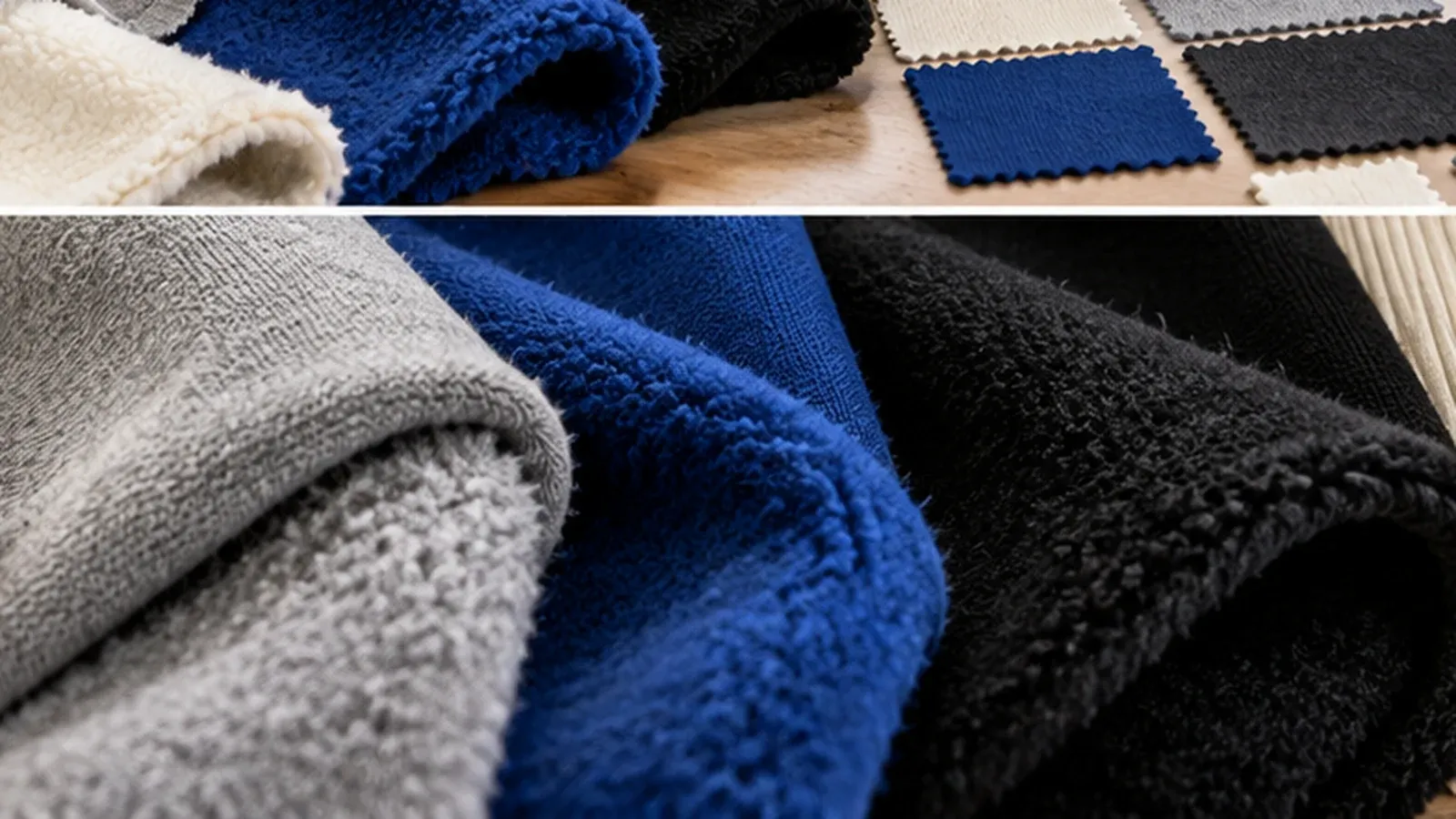 Brushed fleece fabric inner texture with heavyweight knit and rib trim samples