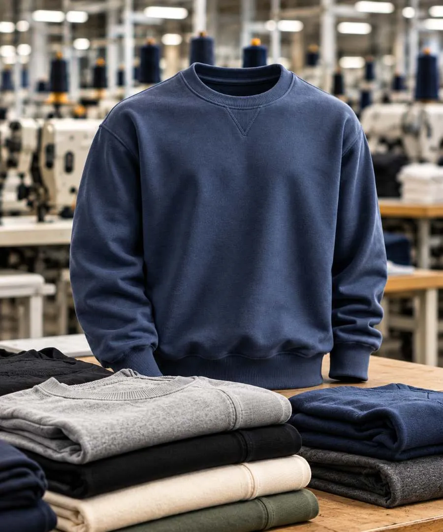 French terry crewneck sweatshirt manufacturer in usa producing premium 220–300 gsm custom sweatshirts