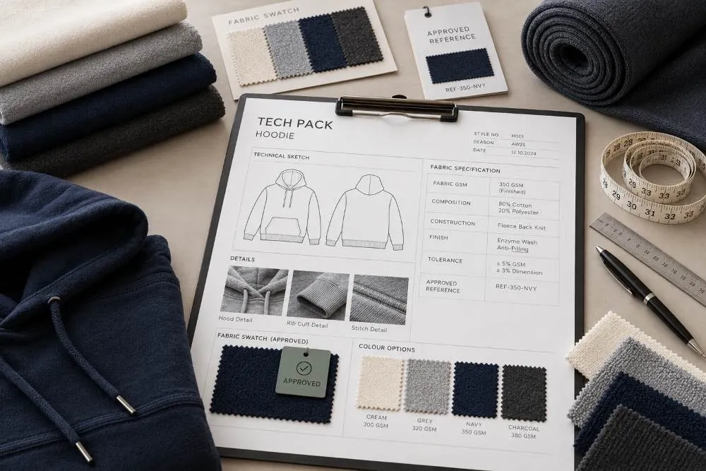 What is gsm in fabric tech pack specification for clothing production