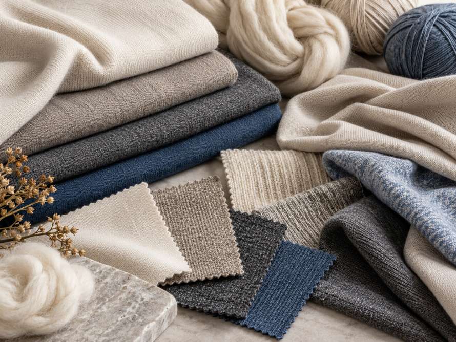 100 percent merino wool and merino blend fabric swatches for apparel manufacturing