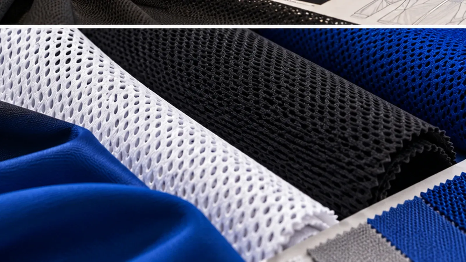 Polyester performance fabric textures including mesh, interlock and sports jersey knit