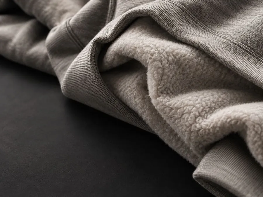 Close-up of premium brushed fleece fabric used for custom sweatshirt manufacturing