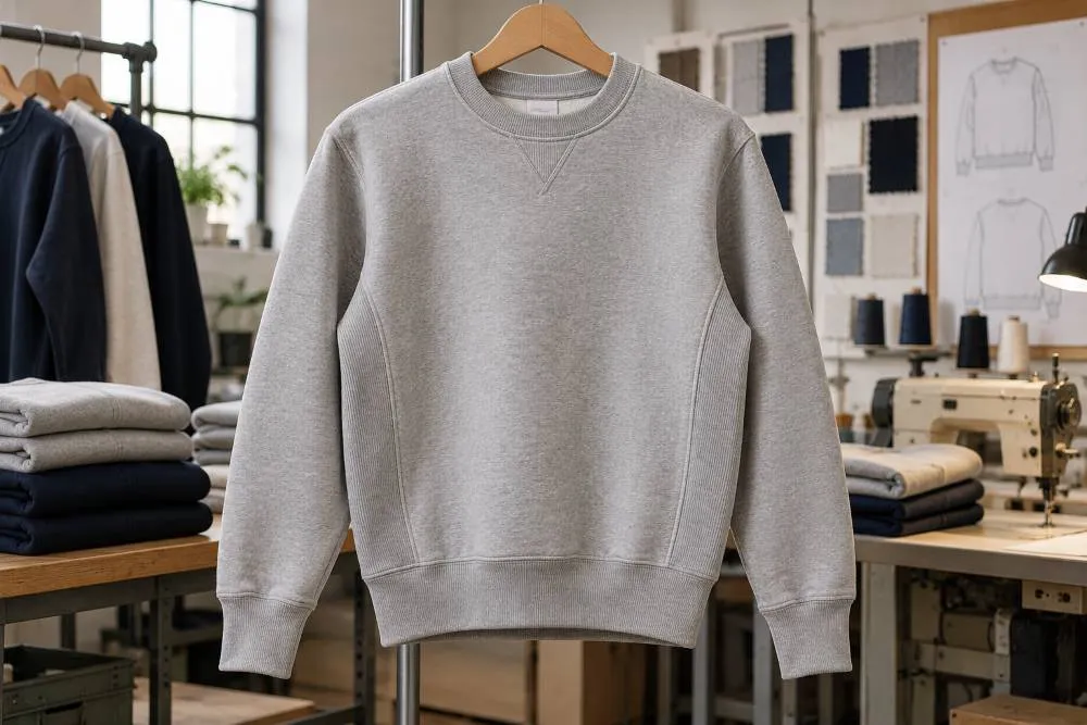 Reverse weave sweatshirt manufacturer in usa producing 340–400 gsm shrink-resistant cotton fleece sweatshirts