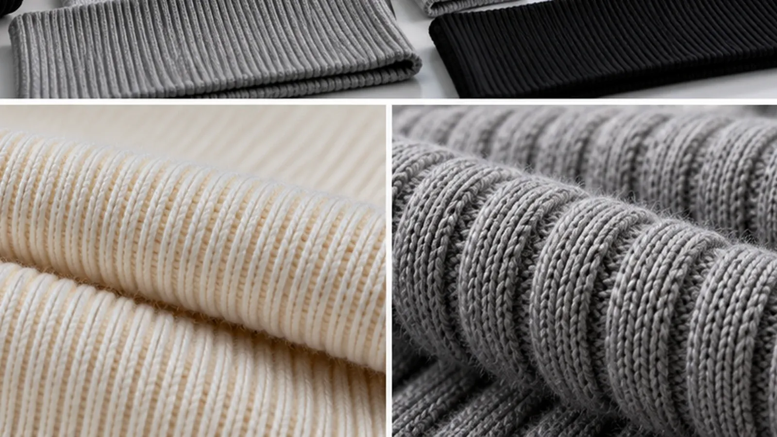 Rib knit fabric texture showing 1x1 and 2x2 vertical rib structures