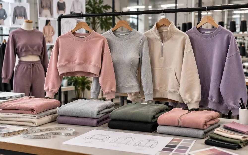 Women's cropped sweatshirt manufacturer in usa producing custom fleece crewnecks and private label sweatshirts